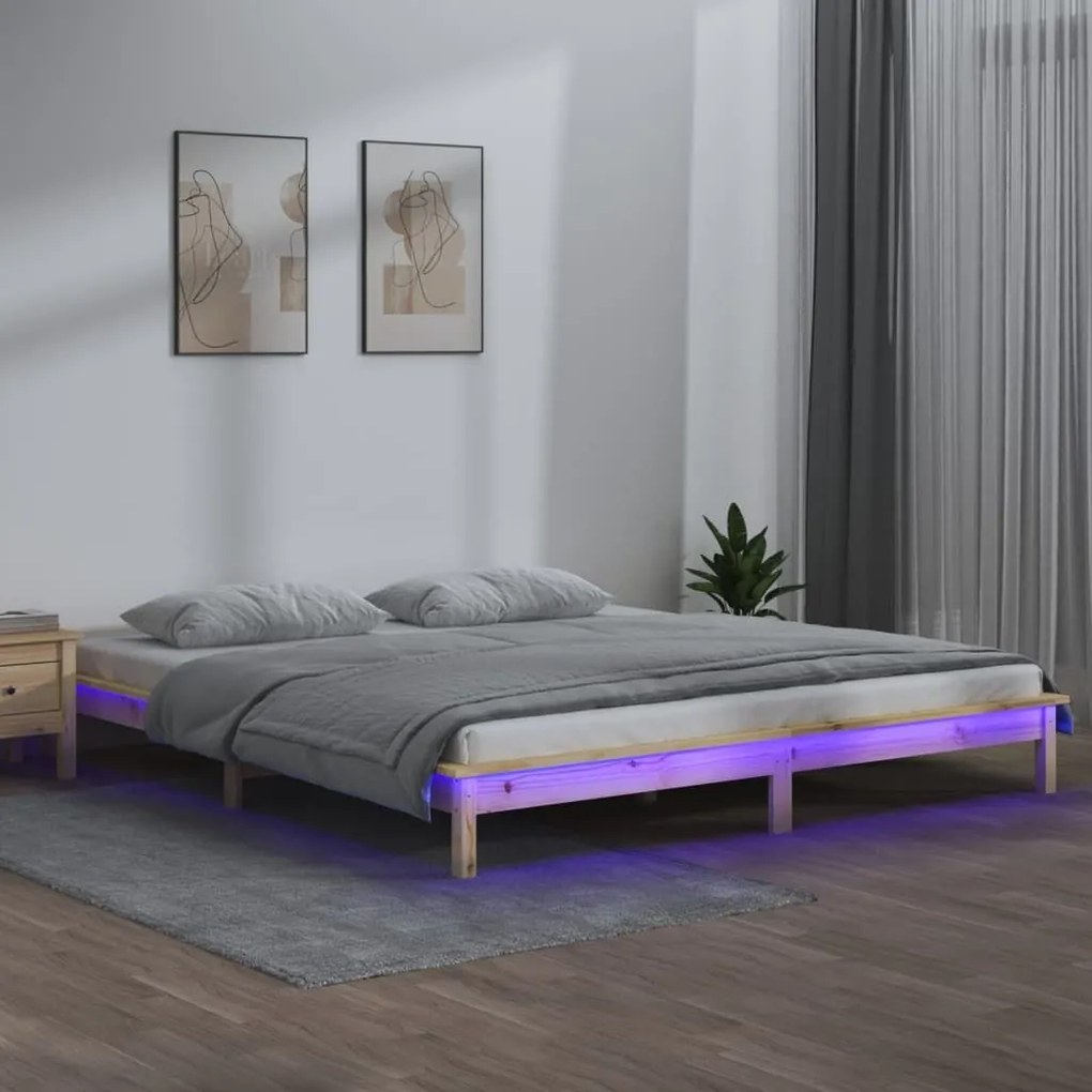Πλαίσιο Κρεβατιού με LED 135 x 190 εκ. Διπλό από Μασίφ Ξύλο 820646
