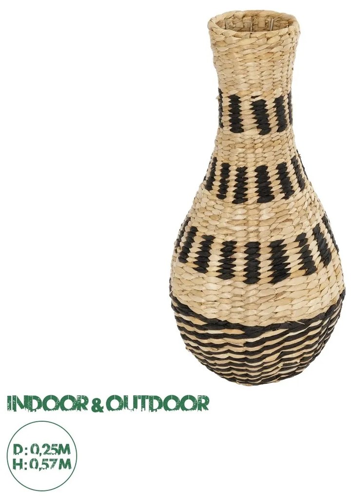 21230 GloboStar®  Artificial Garden HAVANA 21230 Διακοσμητικό Πλεκτό Καλάθι - Κασπώ Γλάστρα - Flower Pot Μπεζ με Μαύρο Π25 x M25 x Υ57cm