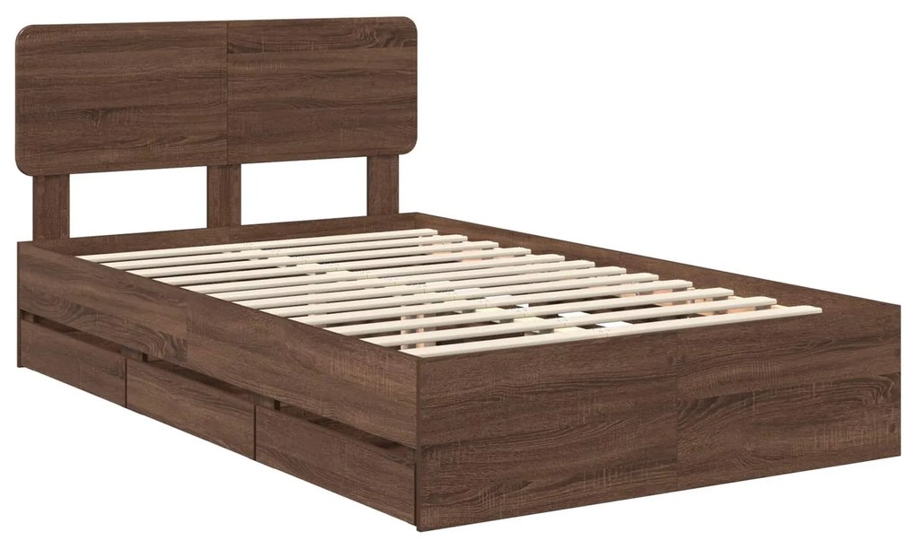 vidaXL Σκελετός Κρεβατιού Καφέ δρυς 135 x 190 cm Μηχανήματος Ξύλο