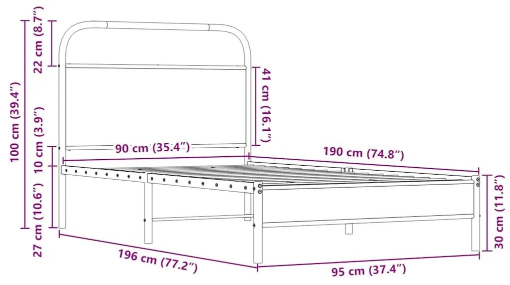 Πλαίσιο Κρεβατιού Χωρ. Στρώμα Sonoma Δρυς 90x190 εκ Επεξ. Ξύλο - Καφέ