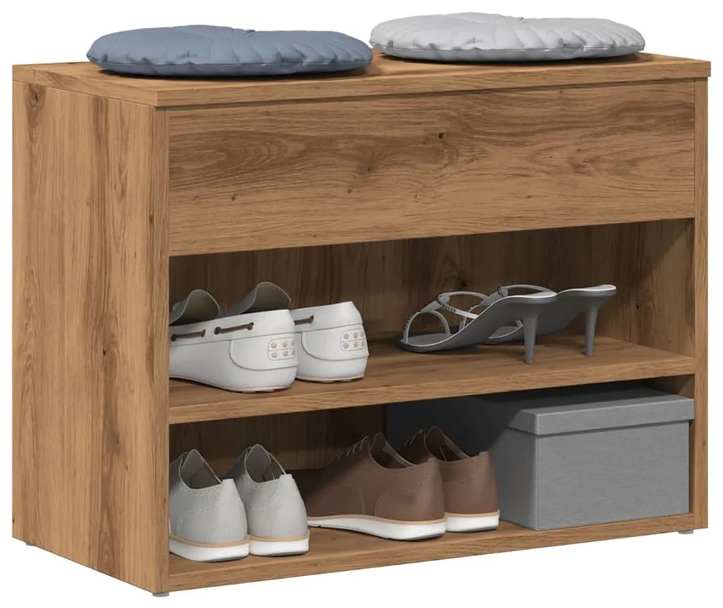 Πάγκος Παπουτσιών τεχνίτης Δρυς 60x30x45 εκ. Επεξεργασμένο Ξύλο