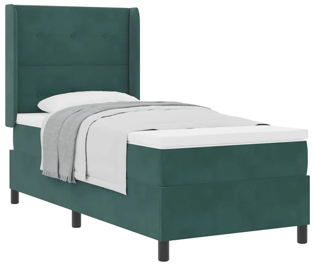 vidaXL Κρεβάτι με ελατήρια Σκούρο πράσινο 90 x 190 cm Βελούδο