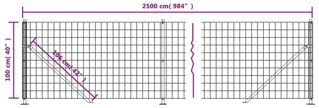 vidaXL Συρματόπλεγμα Περίφραξης Ανθρακί 1 x 25 μ. με Βάσεις Φλάντζα