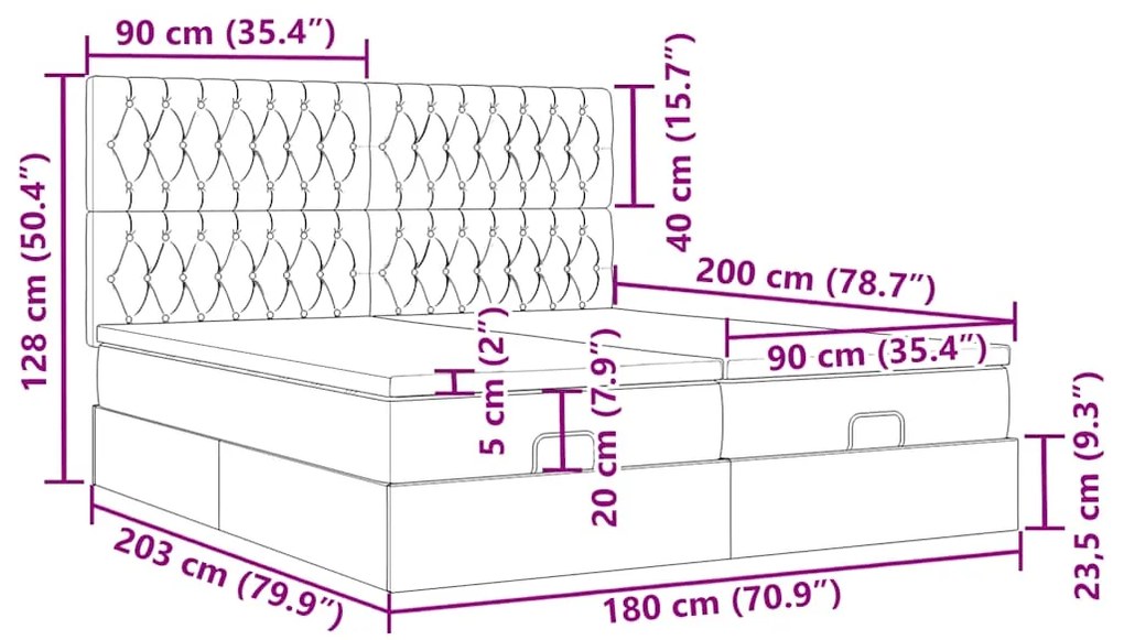 Οθωμανικό κρεβάτι με στρώματα Μαύρο 180x200cm Ύφασμα - Μαύρο