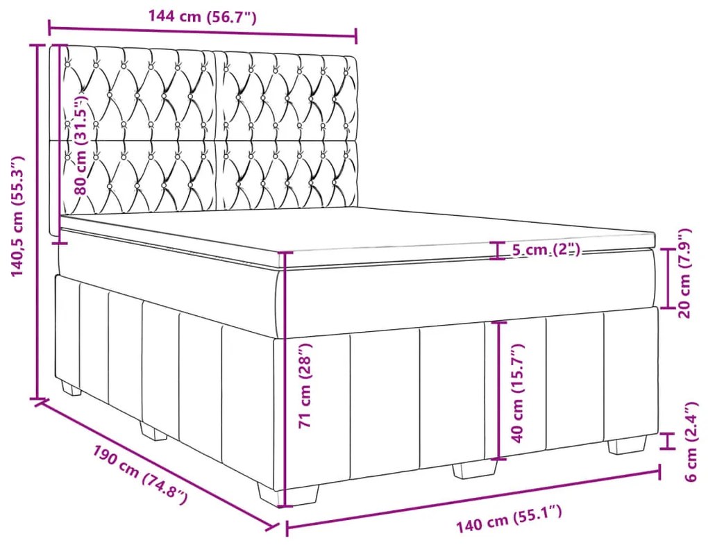 Κρεβάτι Boxspring με Στρώμα Σκούρο Γκρι 140x190 εκ. Υφασμάτινο - Γκρι