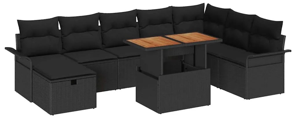 vidaXL Σετ Καναπέ Κήπου με μαξιλάρι 9 pcs Μαύρο Πολυ ράταν