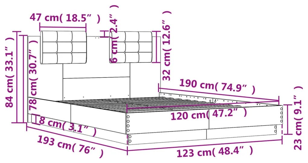 Πλαίσιο Κρεβατιού με Κεφαλάρι Γκρι Σκυρ. 120x190 εκ. Επεξ. Ξύλο - Γκρι