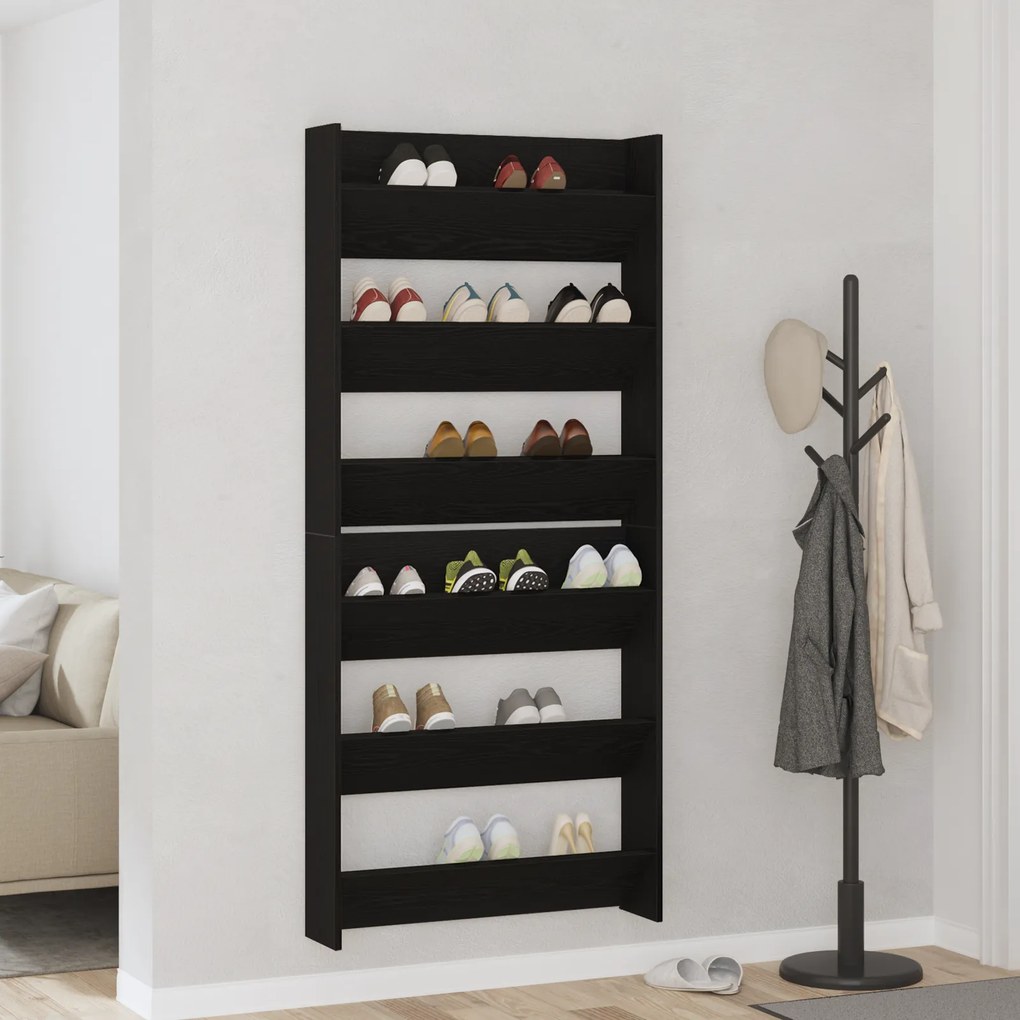 vidaXL Ντουλάπες παπουτσιών τοίχου 2 pcs Μαύρη δρυς 60 x 18 x 60 εκ