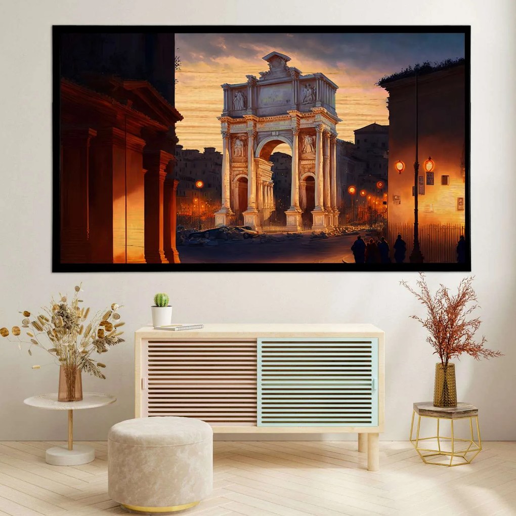 Πίνακας σε Ξύλο με Θέμα &#8220;Via dei fori imperiali in Rome&#8221; σε μαύρη ξύλινη Κορνίζα - 80cmx50cm