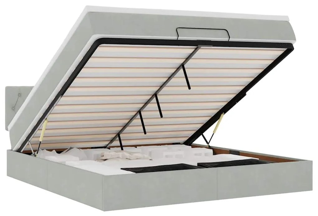 vidaXL Οθωμανικό κρεβάτι με στρώμα&LEDs Ανοιχτό γκρι 160x200cm Βελούδο