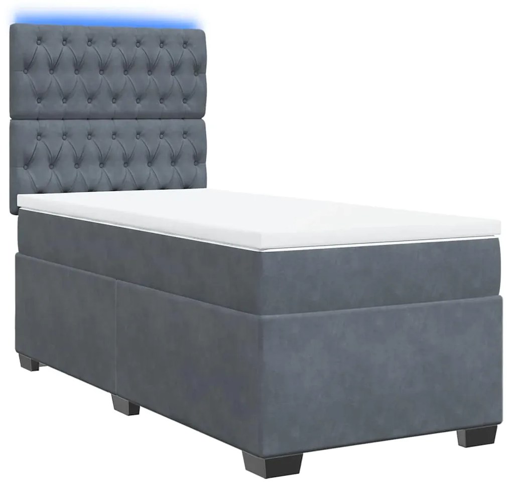 vidaXL Κρεβάτι Boxspring με Στρώμα Σκούρο Γκρι 90x190 εκ. Βελούδινο