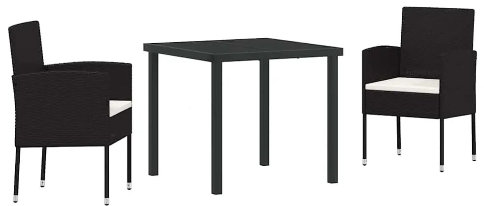vidaXL Σέτ φαγητού για κήπο με μαξιλάρι 3 pcs Μαύρο Πολυ ράταν