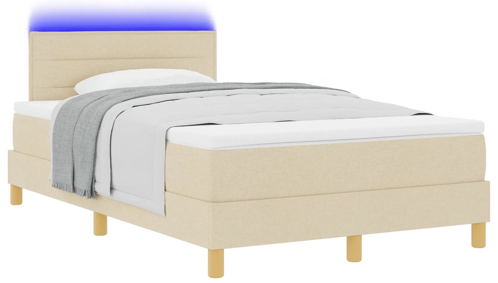 vidaXL Κρεβάτι με Στρώμα και LED Κρεμ 120x200 εκ. Ύφασμα