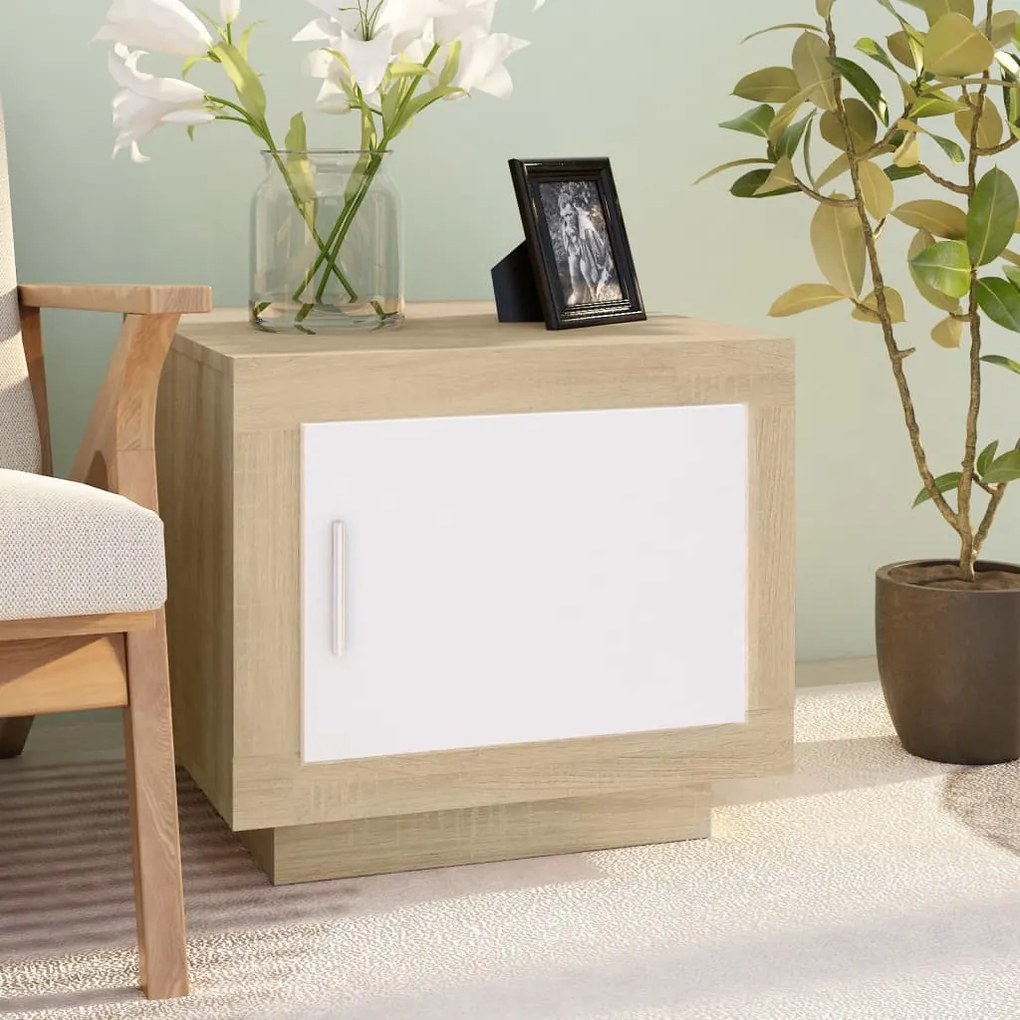 vidaXL Τραπεζάκι Σαλονιού Λευκό &amp; Sonoma Δρυς 51x50x45 εκ. Επεξ. Ξύλο