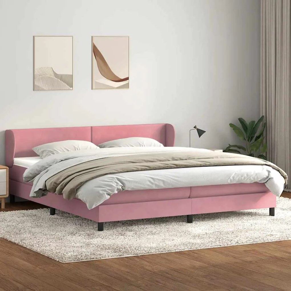 vidaXL Box Spring κρεβάτι με στρώματα ροζ 200x210 cm Βελούδινο