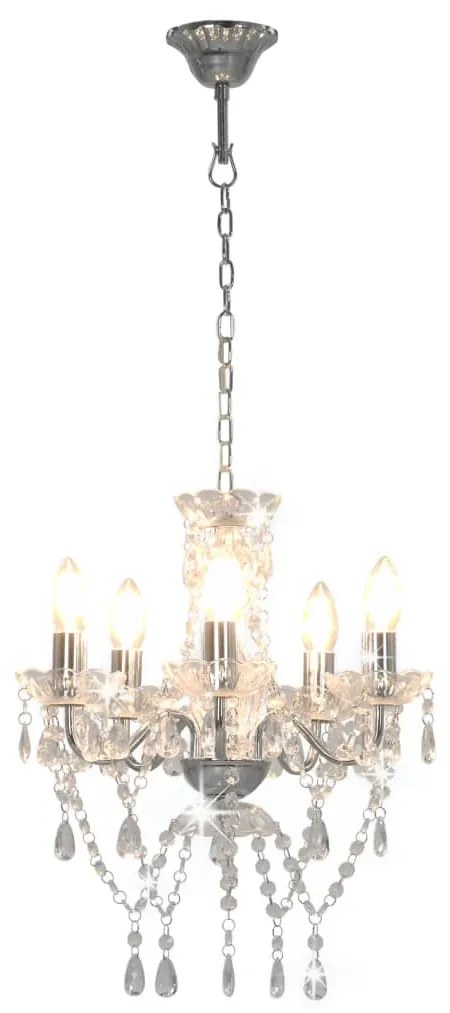 vidaXL Πολυέλαιος Στρογγυλός Ασημί με Κρυστάλλινες Χάντρες 5 Ντουί Ε14