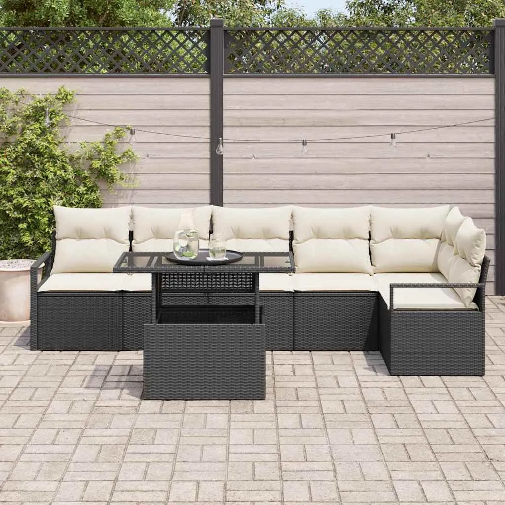 vidaXL Σετ Καναπέ Κήπου με μαξιλάρι 7 pcs Μαύρο Πολυ ράταν