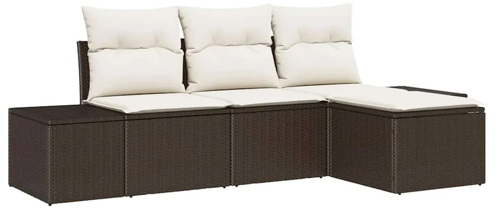 vidaXL Σετ Καναπέ Κήπου 4 pcs Καφέ, Κρέμα Πολυ rattan, βαμμένο ατσάλι