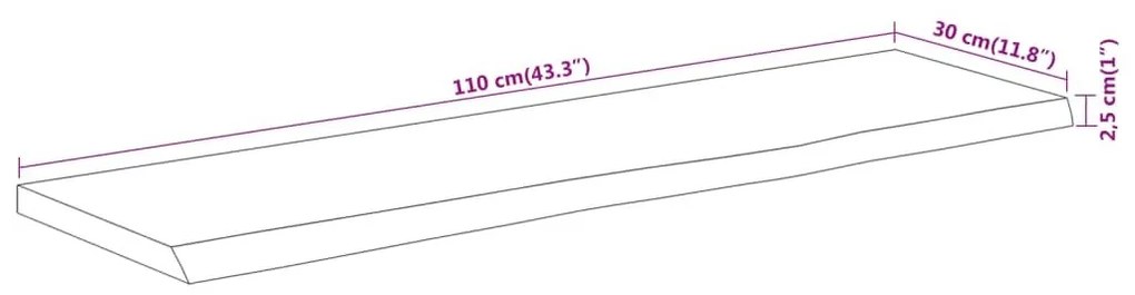 Ράφι Επιτοίχιο Ορθ. Live Edge 110x30x2,5 εκ. Μασίφ Ξύλο Ακακίας - Καφέ