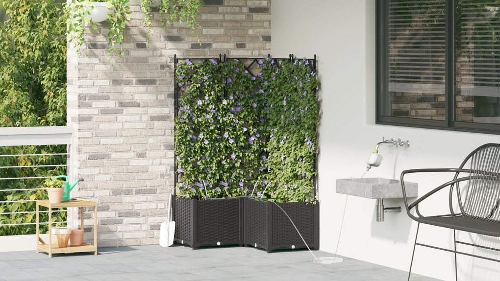 vidaXL Γλάστρες Κήπου 1 τεμ Καφασωτό Μαύρο 80 x 80 x 142 cm Πλαστικό