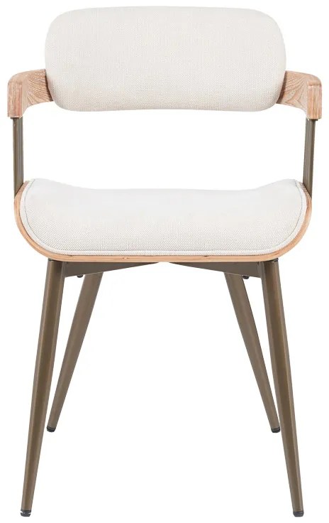 Πολυθρόνα Cameo pakoworld μέταλλο μπρονζέ-white-wash ξύλο-μπέζ ύφασμα 53x49.5x75.5εκ