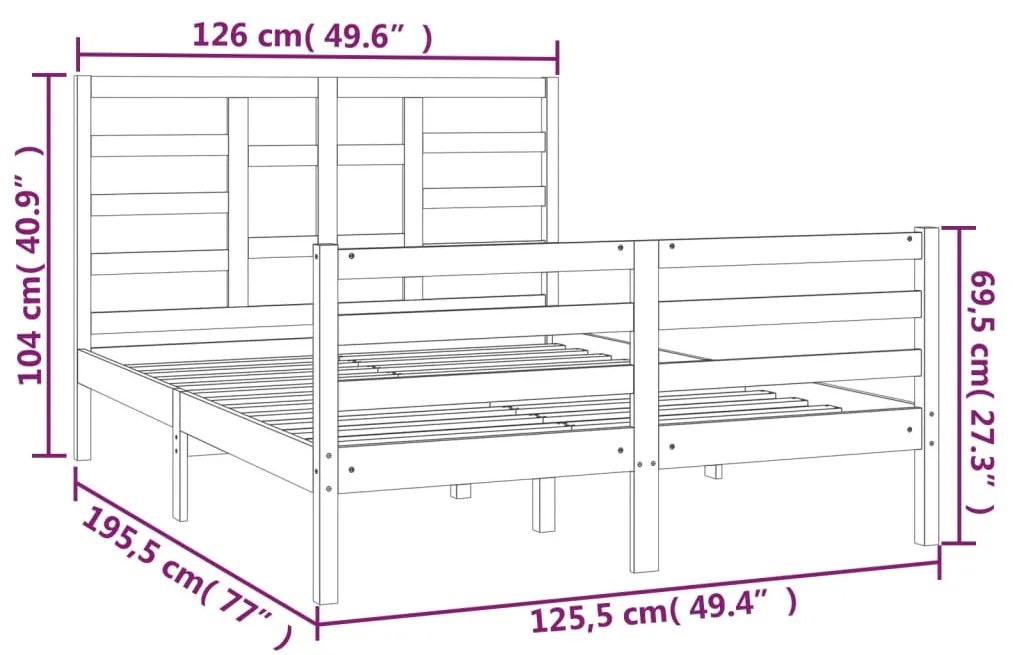 Πλαίσιο Κρεβατιού 120 x 190 εκ. από Μασίφ Ξύλο Small Double - Καφέ