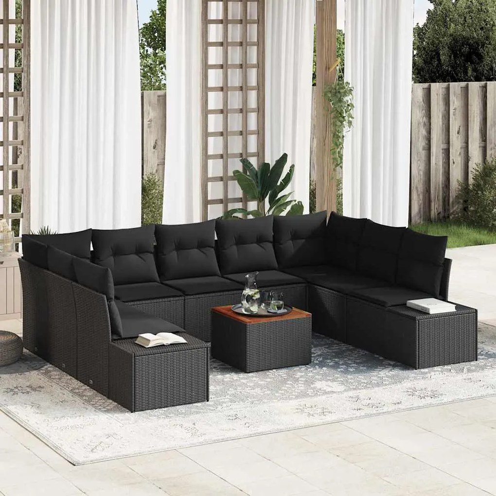 vidaXL Σετ Καναπέ Κήπου με μαξιλάρι 10 pcs Μαύρο Πολυ ράταν