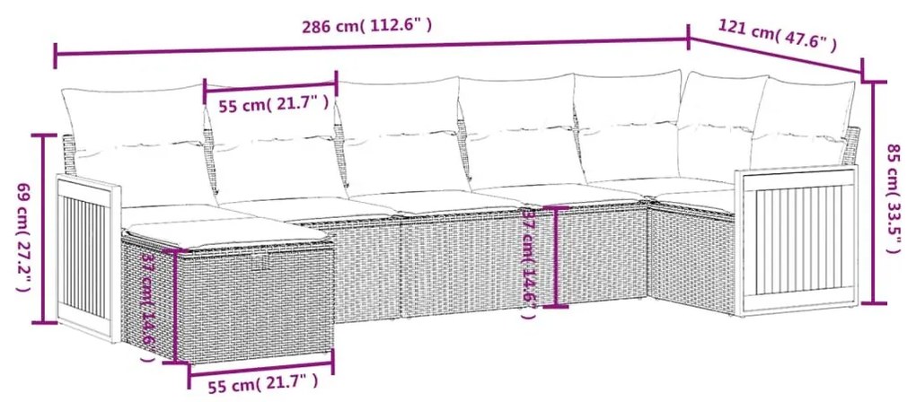 Σαλόνι Κήπου Σετ 7 τεμ. Μπεζ Συνθετικό Ρατάν με Μαξιλάρια - Μπεζ