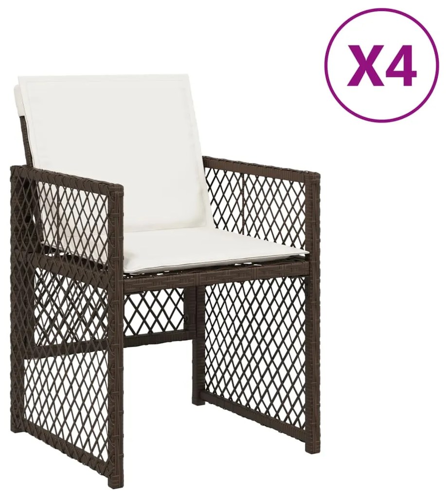 vidaXL Καρέκλες Κήπου 4 τεμ. Καφέ Συνθ. Ρατάν Μαξιλάρια