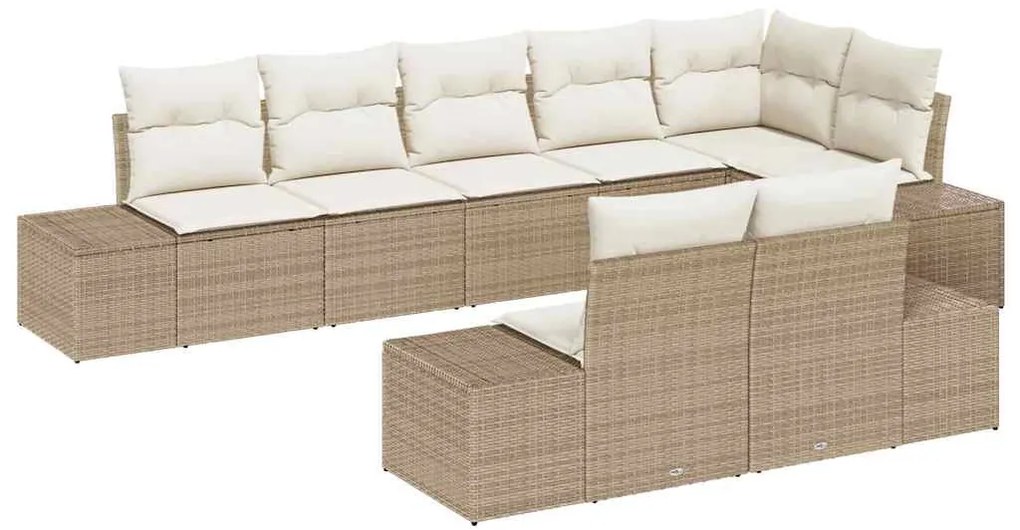 vidaXL Σετ Καναπέ Κήπου με μαξιλάρι 8 pcs Μπεζ και κρεμ Πολυ ράταν