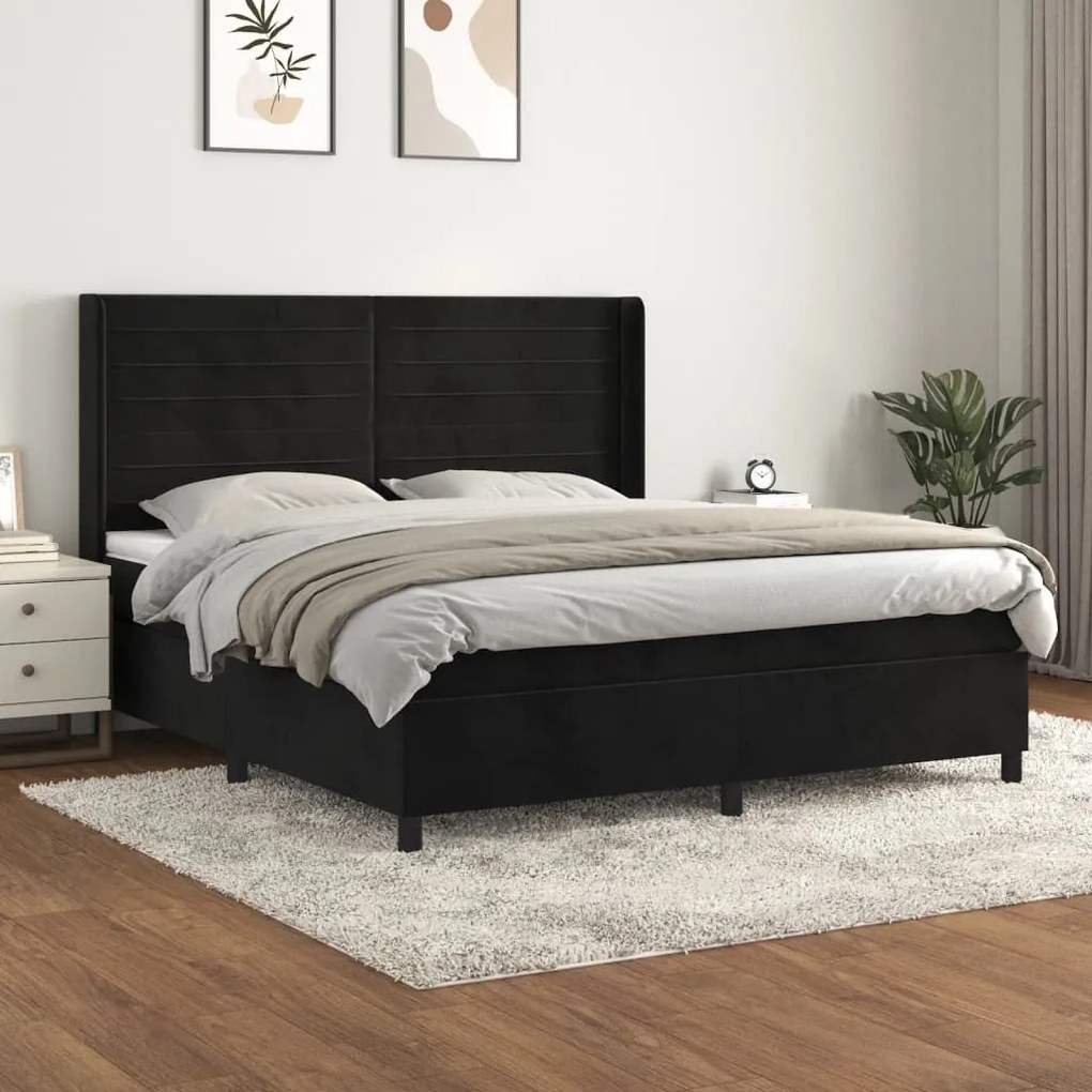 Κρεβάτι Boxspring με Στρώμα Μαύρο 160x200 εκ. Βελούδινο