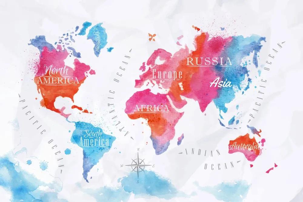 Εικόνα στον παγκόσμιο χάρτη ακουαρέλα φελλού - 120x80  flags