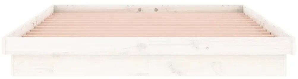 vidaXL Πλαίσιο Κρεβατιού με LED Λευκό 135x190 εκ. Διπλό Μασίφ Ξύλο