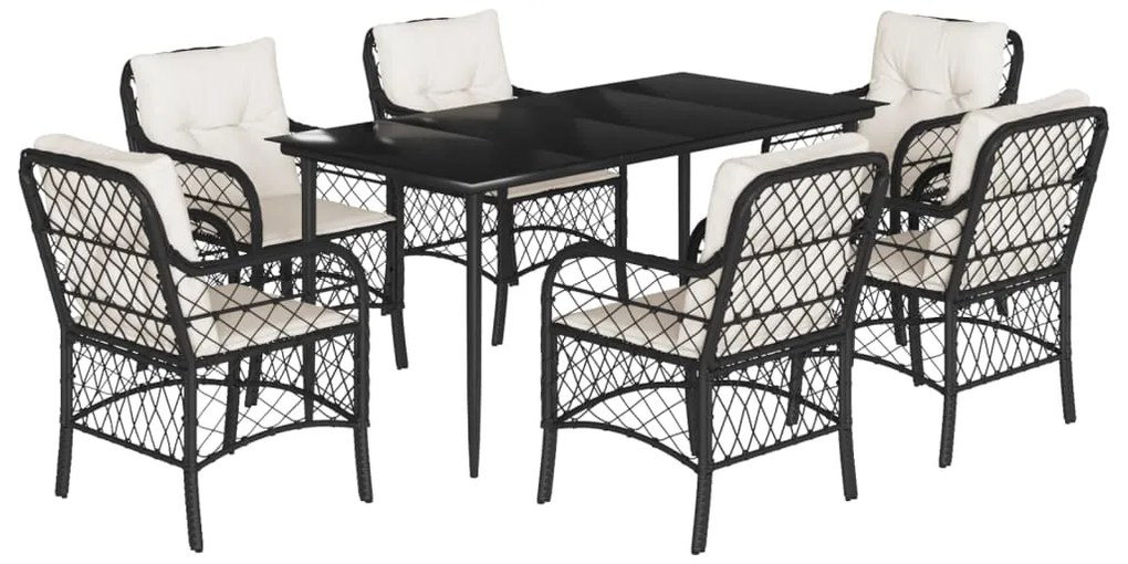 vidaXL Σετ Τραπεζαρίας Κήπου 7 Τεμ. Μαύρο Συνθετικό Ρατάν με Μαξιλάρια