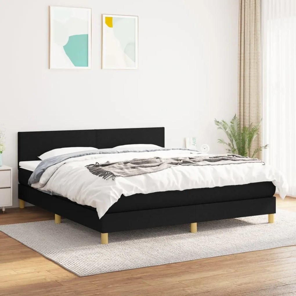 Κρεβάτι Boxspring με Στρώμα Μαύρο 180x200 εκ. Υφασμάτινο - Μαύρο