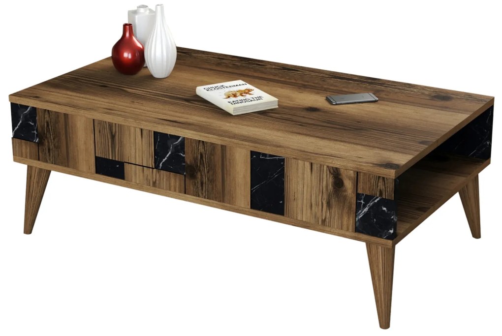 ΤΡΑΠΕΖΙ ΣΑΛΟΝΙΟΥ FB99504.02 ΜΕΛΑΜΙΝΗΣ ΚΑΡΥΔΙ-ΜΑΥΡΟ ΜΑΡΜΑΡΟ 105x60x37.6Υεκ. 0534798