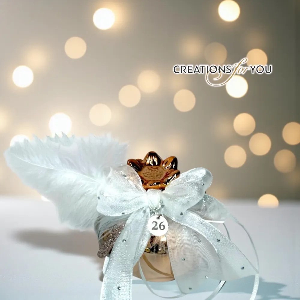 Κεραμικό ρόδι ροζ χρυσό με λευκή και ασημί διακόσμηση