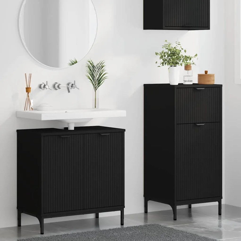 vidaXL Σετ Επίπλων Μπάνιου με συρτάρι 2 pcs Μαύρο 39.5 x 36 x 88 εκ