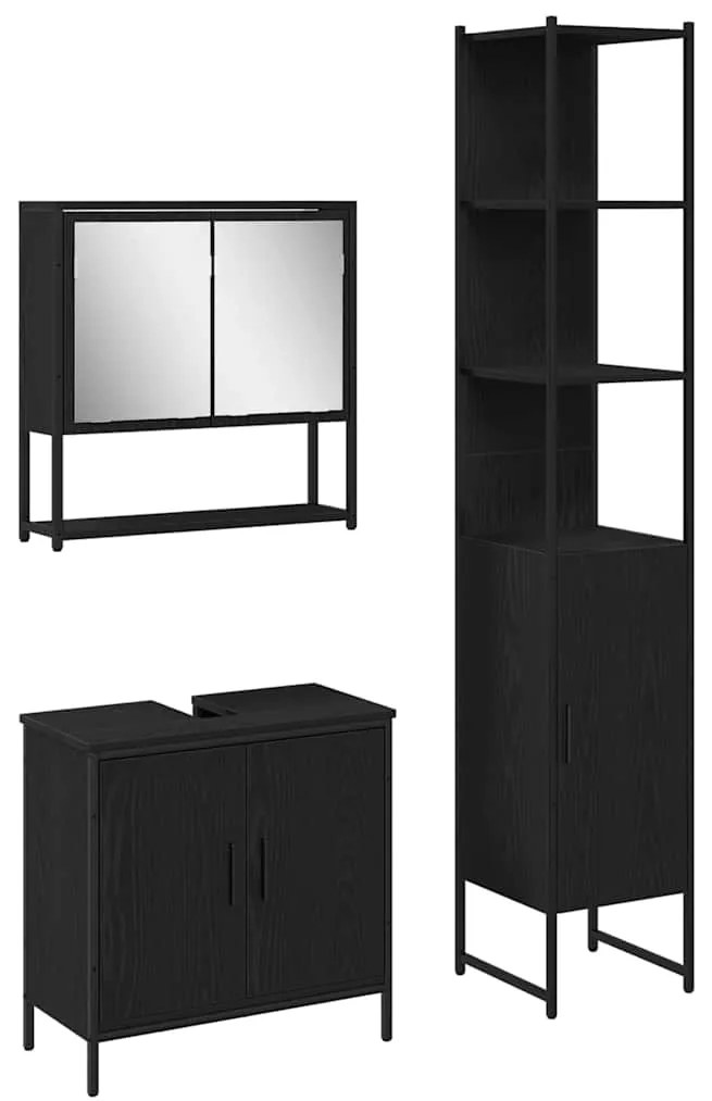 vidaXL Σετ Επίπλων Μπάνιου με ράφι 3 pcs Μαύρο 33 x 33 x 185.5 εκ