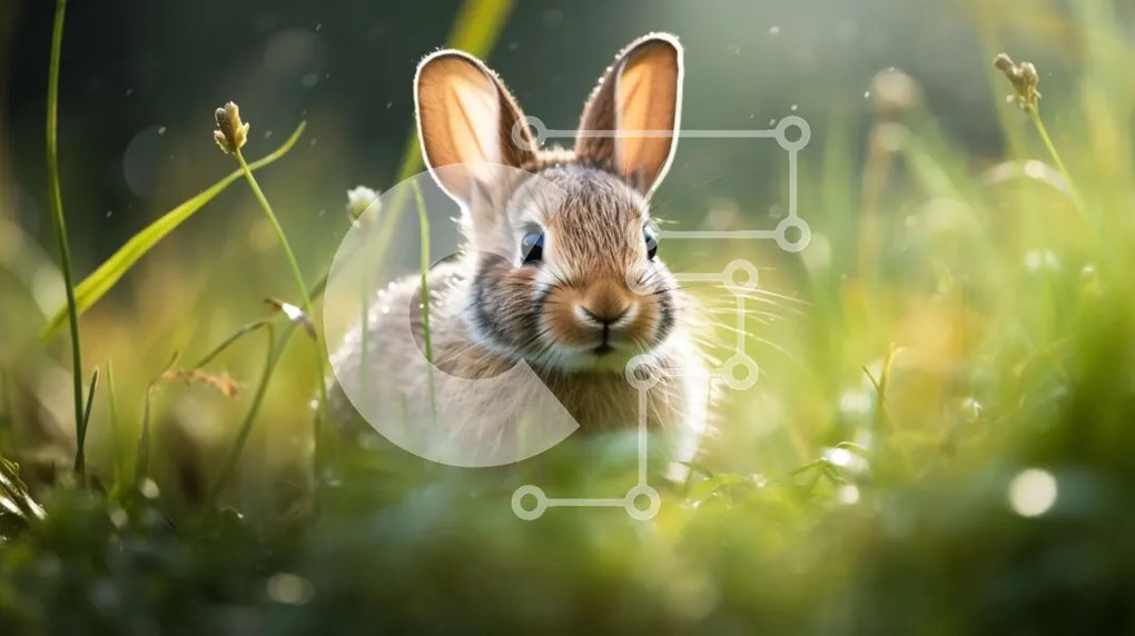 Σετ των 2 Intra Συλλεκτικό Ξύλινο Παζλ Plywood 4mm - Χαριτωμένο κουνέλι που κάθεται στο γρασίδι Σε Ξύλινο Κουτί - Διαστάσεις: 10x10 cm – 25 κομμάτια