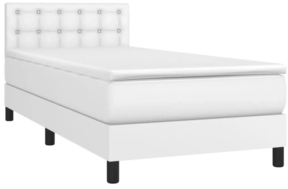 vidaXL Κρεβάτι Boxspring με Στρώμα Λευκό 100x200εκ.από Συνθετικό Δέρμα