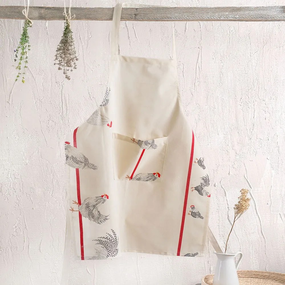 Ποδιά Ολόσωμη Foivos Beige-Red Ρυθμός 60x85cm 100% Βαμβάκι