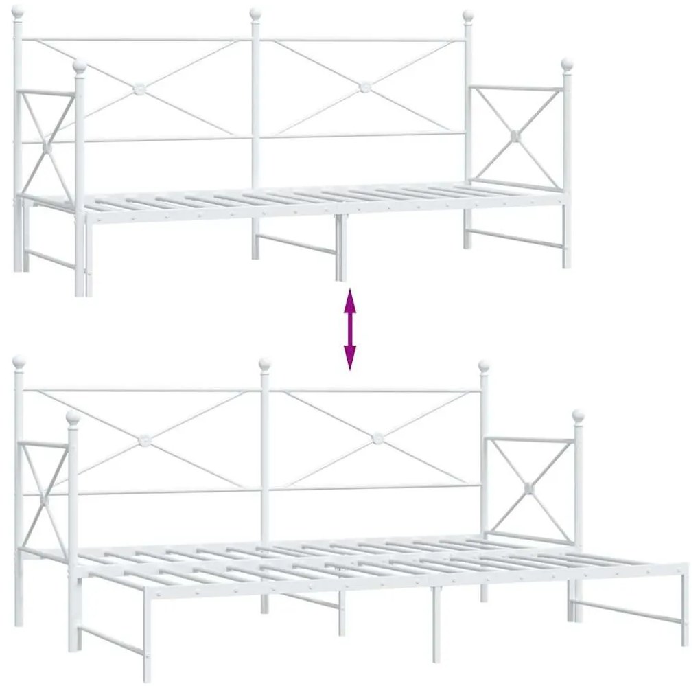 Κρεβάτι ημέρας με καρότσα χωρίς στρώμα Λευκό 90x200 cm Ατσάλι - Λευκό