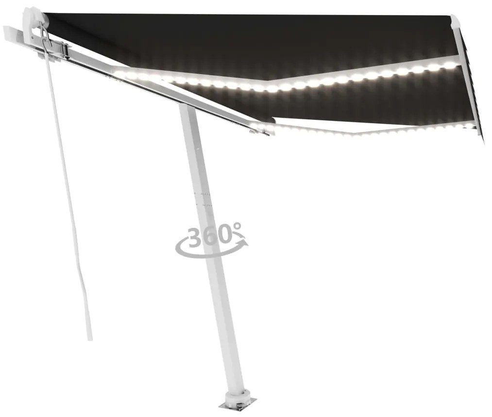 vidaXL Τέντα Συρόμενη Χειροκίνητη με LED Ανθρακί 350 x 250 εκ.