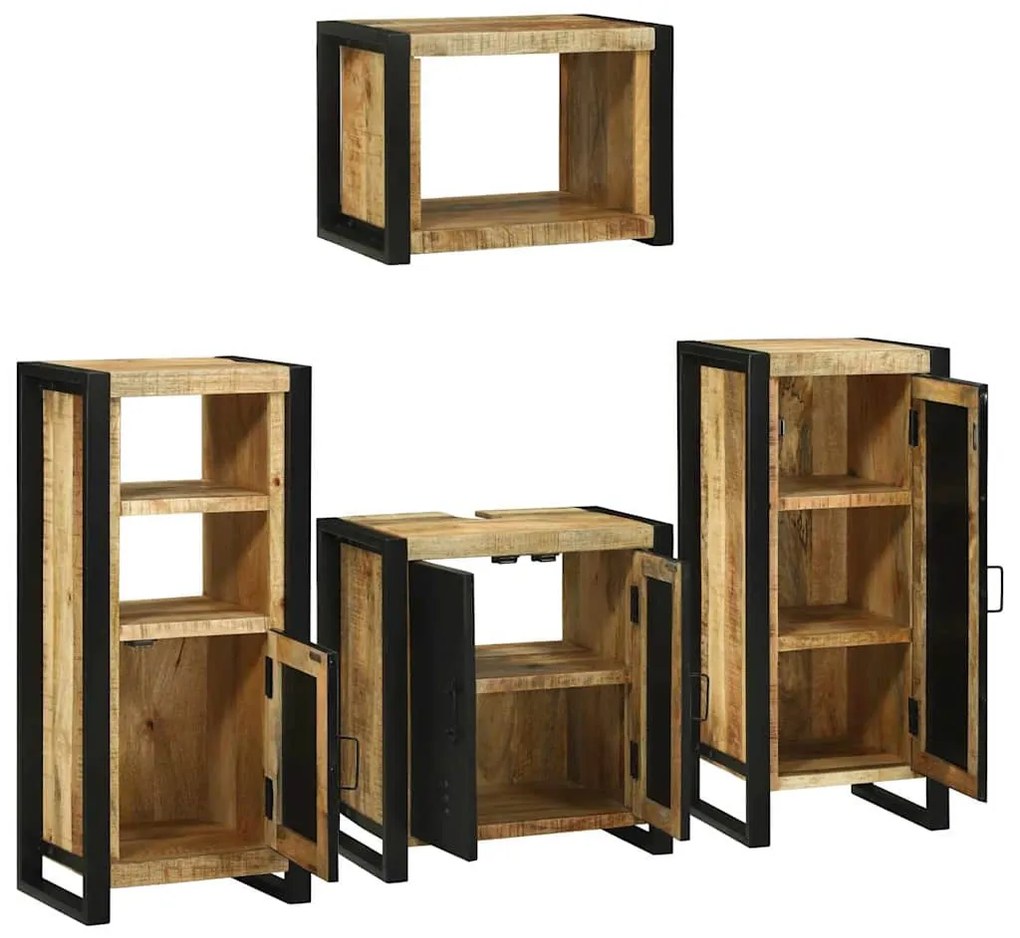 vidaXL Σετ Επίπλων Μπάνιου Επιτοίχιο 4 pcs Καφέ Στερεό ξύλο μάνγκο