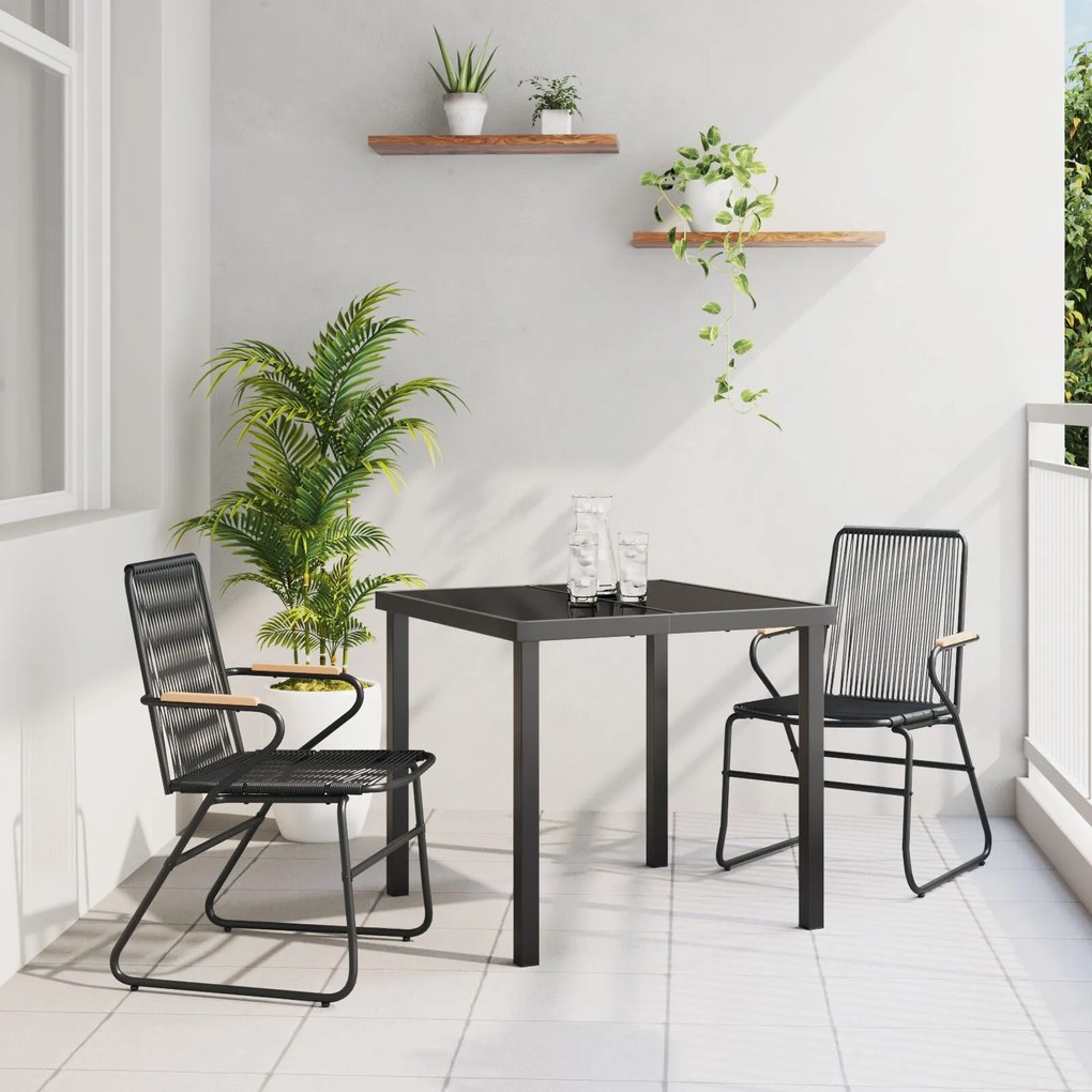 vidaXL Σετ 3 Τεμαχίων Τραπεζαρία Κήπου Μαύρο PVC Ράτταν