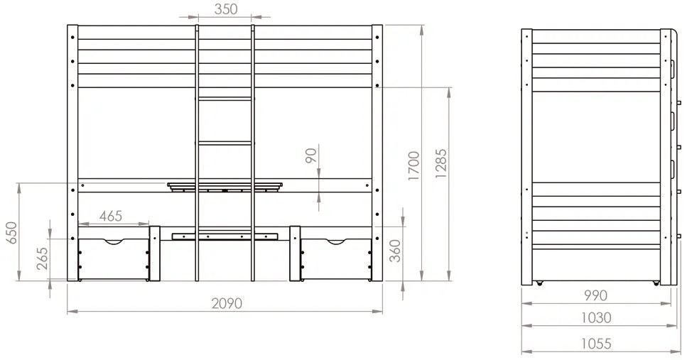 Κουκέτα με Καναπέ 2 σε 1 Elen Natural  90×200cm