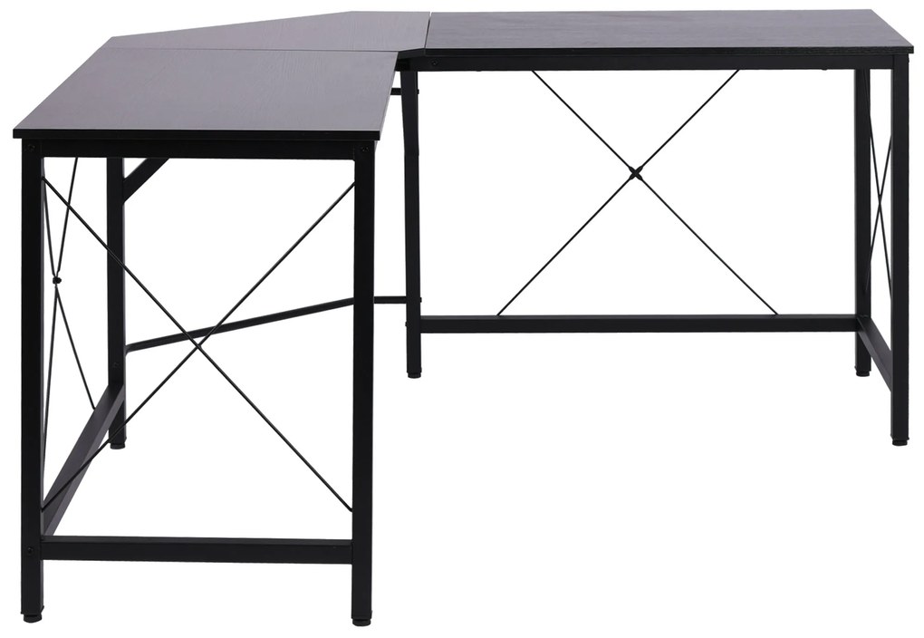 Γραφείο υπολογιστή, Γραφείο σε σχήμα L, Γωνιακό γραφείο, Γραφείο γωνίας, MDF Μαύρο, 150 x 150 x 76 εκ.