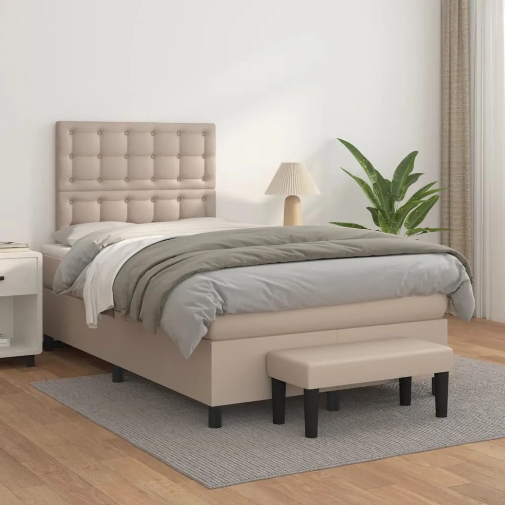 vidaXL Κρεβάτι Boxspring με Στρώμα Καπουτσίνο 120x190εκ.από Συνθ.Δέρμα