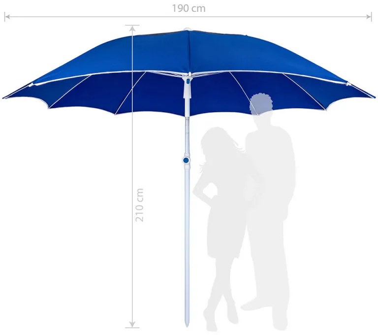 Ομπρέλα παραλίας MUHLER 2117 1008638, Ø190 cm, 210 cm ύψος, 10 νευρώσεις, UV προστασία UPF 50+, Μπλε